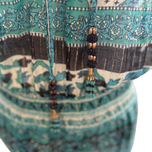 CALYPSO‎ St. Barth Womens S Cappi Jumpsuit Cotton Beaded Bohemian Peacock Sheer - Picture 4 of 14